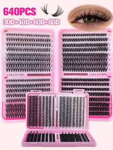Bộ 640 sợi mi giả D-Curl 30D+40D+50D+60D hỗn hợp, các cụm mi dày mềm mại, 8-16mm, bộ dụng cụ nối mi tại nhà tự làm, bao gồm các cụm mi D-Curl, keo dán, nhíp, cọ, thích hợp cho sử dụng hàng ngày, du lịch, chụp ảnh, tiệc tùng, đám cưới và trang điểm. - Hồng - Xem 5