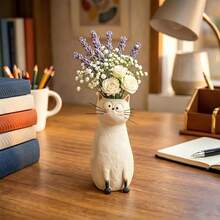 Handmade Creative Quirky Little Cat Vase, Resin Material Cartoon Cat Flower Pot, Desktop Decor, Living Room & Study Atmosphere Enhancer - one-size - View 5