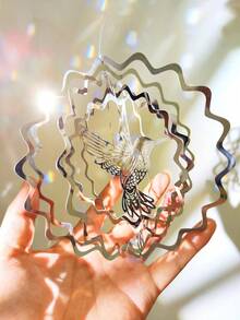 1pc 3D Hummingbird Shaped Solar Powered Hanging Decor, Creative Hummingbird Ornament, Suitable For Outdoor Garden Decoration, Stainless Steel Metal Wind Chime Wind Spinner - Multicolor - View 5