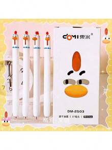 Customized Chick-Shaped Ballpoint Pen, Personalized Dongmi Cute Neutral Pen 0.5mm, Quick-Drying Black Ink Office Stationery, Engraved With Custom Logo/Name, Suitable As Gifts For Teachers, Children, Kids, Weddings, Students Back To School And More - Multicolor - View 7