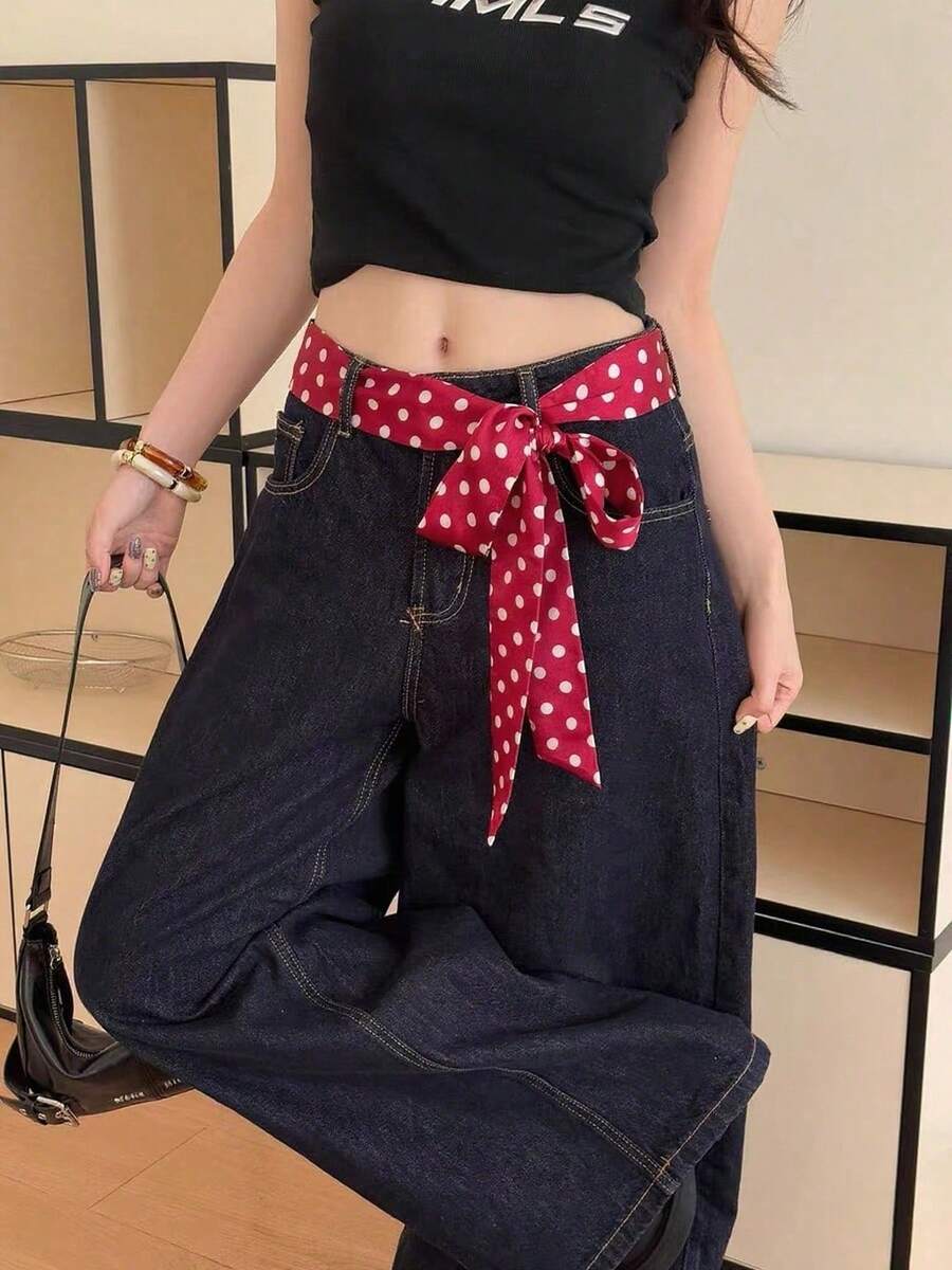 1件/2件波點絲巾，女士時尚領結式髮帶，波點絲巾，適合春夏秋季，校園日常穿搭，情人節裝飾與禮品選擇