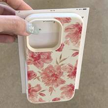 1pc TPU Material Soft Watercolor Pink Flower Pattern Phone Case Suitable For IPhone 17 Pro Max/17/16 Pro Max/15/13/12/11, S20 FE/A15/S24/A55, Note 11/Note 12/Note 13 Pro, Full Coverage Anti-Drop Soft Protective Phone Cover - White - View 3