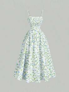 Vestido midi plisado elegante con estampado floral para mujer - Celeste 2 - Ver 5