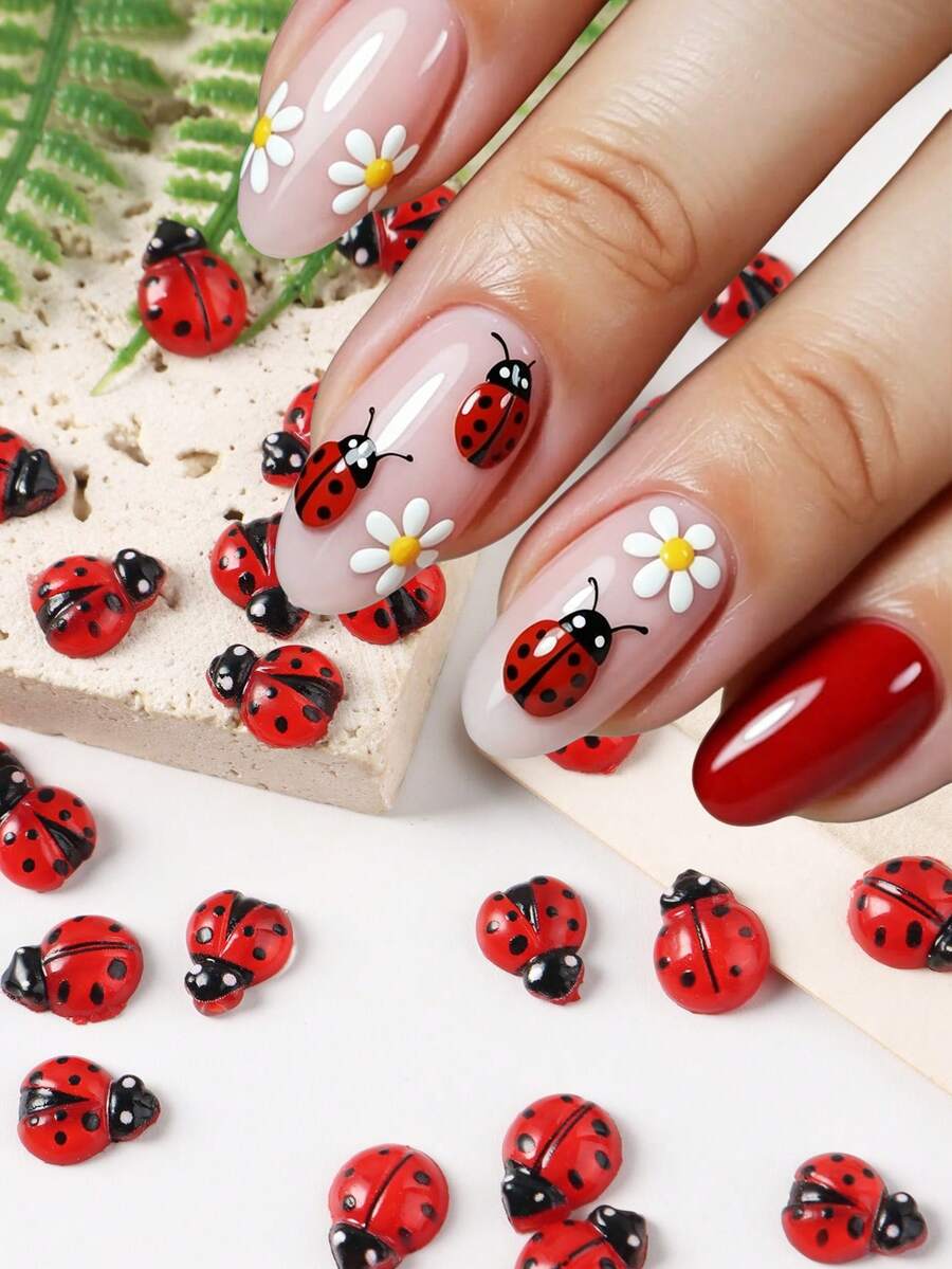 Cute Cartoon Ladybug Nail Charms Resin Insect Flatback Seven-Spotted Ladybug Summer Insects Nail Art Decorations DIY Manicure Accessories Nail Supplies - Multicolor - View 1
