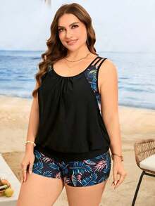 Swim Lushoire 2 piezas Traje de baño tankini con estampado digital, con control de barriga, tirantes anchos y espalda de nadadora, adecuado para playa y vacaciones, tallas grandes - Multicolor 3 - Ver 5