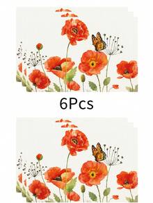 1 pieza Mantel individual de lino con estampado floral, tapete para desayuno, posavasos de café, base para tazón, accesorio de cocina, fácil de limpiar, apto para el hogar, restaurante, decoración del comedor, regalo festivo, regalo para amigos, set multipieza - Multicolor - Ver 22