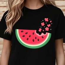 Women's T-Shirt With Tooth And Toothpaste Print, Short Sleeve - Black - View 1