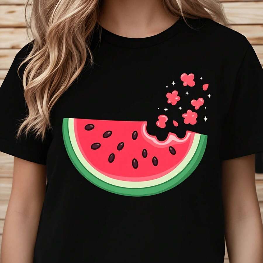 Women's T-Shirt With Tooth And Toothpaste Print, Short Sleeve - Black - View 1