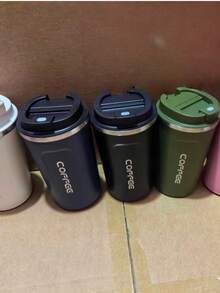 1pc 380ML Stainless Steel Reusable Portable Coffee Cup, Vacuum Insulated Travel Mug, Hot/Cold Leak-Proof Office Water Bottle - Multicolor - View 8