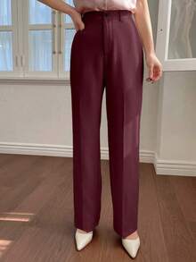 Pantalones casuales de mujer con bolsillo delantero liso, estilo casual de negocios, pantalones de vestir de mujer de talle bajo - Verde militar - Ver 7