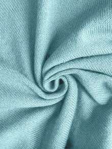 Blusa de punto de manga corta de unicolor y estilo minimalista, para uso diario - Celeste - Ver 6