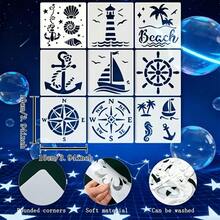 9pcs Nautical Theme Templates, Suitable For Handicrafts - Includes Compass, Ship Rudder, Anchor, Sailboat, Seashell And Palm Tree Pattern Ocean Templates, Applicable For Events, Coloring And Beach Themed Decorations - Nautical Drawing Templates - View 2