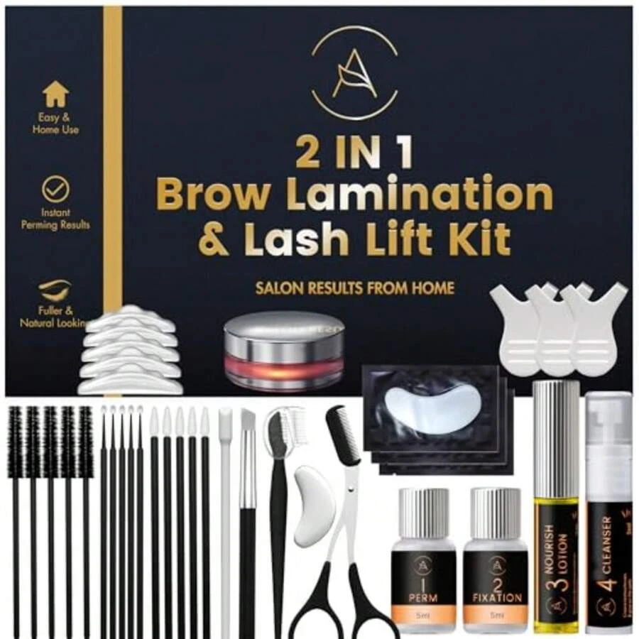 Lash Lift Kit And Eyebrow Lamination Kit, 2-In-1 Solution, At-Home Brow Lamination, Beginner/Profional, Eyelash Lift, 15 Applications, Lasts 6-8 Weeks, DIY Brow And Lash Perm - ABLK1 - Đa năng - Xem 1