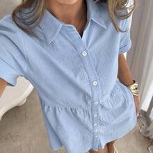Women's Solid Color Single-Breasted Casual Party Outing Mini Dress,Summer Dresses For Women - Azul - Ver 7