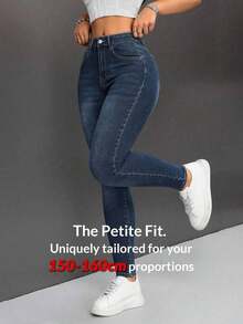 PETITE Jeans De Cintura Alta Para Mujer Ajustados - Azul lavado oscuro - Ver 8