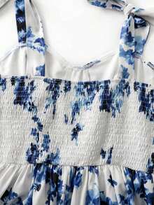Vestido elegante con estampado floral y hombros con lazo para vacaciones - Multicolor - Ver 7