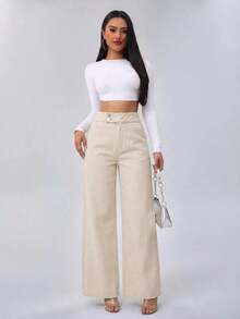 Tall Pantalones vaqueros para mujer de cintura alta, estilo casual, pierna ancha y recta, color azul, para mujeres de estatura alta - Albaricoque - Ver 6