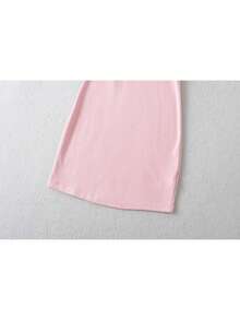 Spring-Summer Dress With A Tulle Combination, Round Neck And Short Sleeves, Fitted Cut That Stylizes And Flatters The Figure - Pink - View 4