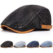 1 chiếc mũ lưỡi trai denim mài, mũ lưỡi trai kiểu Ivy cổ điển, mũ beret vành cong điều chỉnh được với vành tương phản. - A - Xem 1