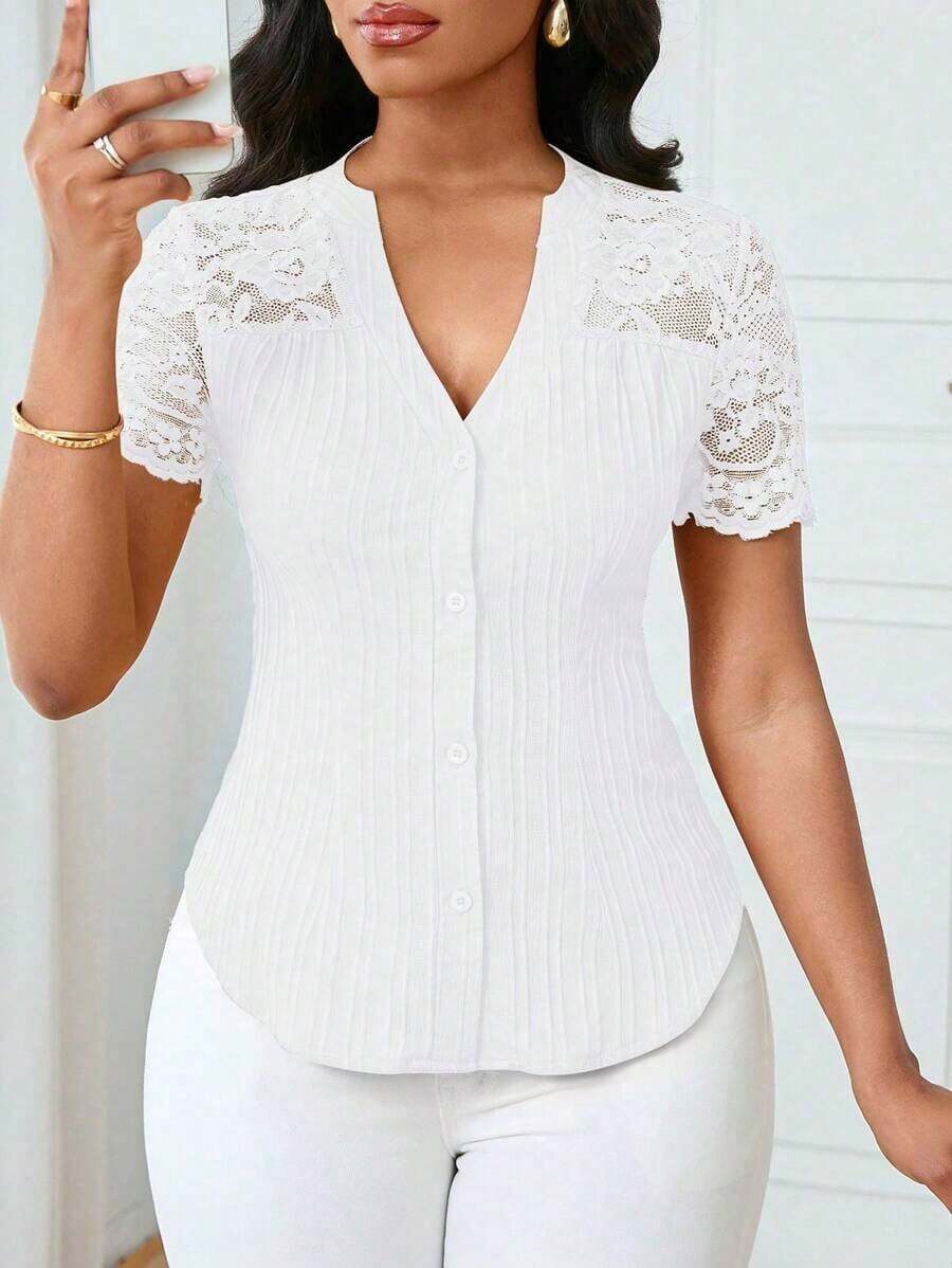 Camisa casual de mujer de unicolor y estilo simple para uso diario, verano - Blanco - Ver 1