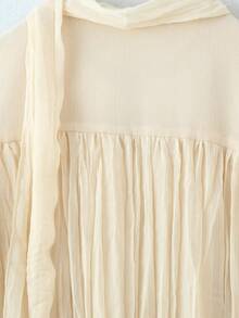 Solid Color Elegant Textured Pleated Long-Sleeved Shirt - Apricot - View 7