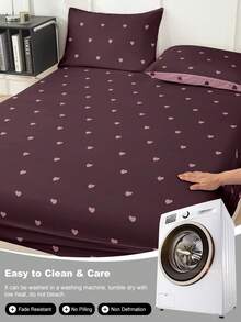 1pc Cute Heart Pattern Fitted Sheet, Soft Comfortable Breathable, Wrinkle Resistant, Improve Sleep Quality, Machine Washable, Suitable For Double Bed, Full Size Bed, Queen Bed, King Bed, Suitable For Home, Dorm, Apartment, Guest Room, Vacation Home, Rental Room, Also A Great Gift Choice. (Pillowcase Not Included) - Multicolor - View 7
