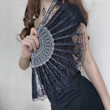 1 Stück Vintage Palaststil Spitzen Orchidee Faltfächer, exquisiter Spitzen Retro Damen Fächer, leichter tragbarer Sommer Kühlfächer, Bühnenaufführung & Social Media Fotorequisite, klassischer dekorativer Fächer, geeignet für Mädchen, Frühlingsfest Serie - Spitzenfächer - Übersicht 5