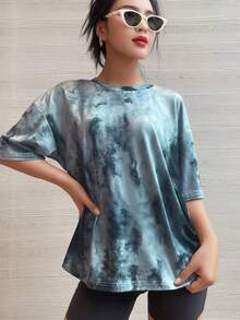 Camiseta de manga corta oversize, negro sólido, ajuste holgado casual para deportes blancos de verano - Gris - Ver 7