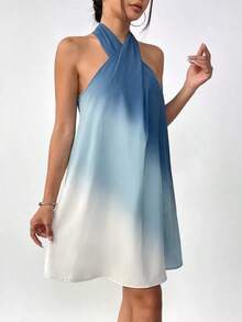 Vestido Gradiente De Cuello Halter - Niebla azul - Ver 6