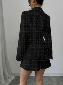 Set de 2 piezas  Traje sexy de fiesta: Vestido sin tirantes + Chaqueta corta, look elegante y de alta gama para mujeres - Negro - Ver 2