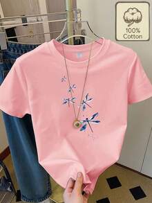 Camiseta manga corta cuello redondo 100% algodón, estampado trendy, tejido ligero y ventilado, estilo moda casual, apta para vida diaria, salidas informales y citas en primavera, verano y otoño - Blanco marfil - Ver 8