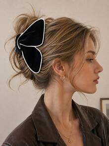 1pc Solid Color Velvet Bow Hair Claw Clip, Women Hair Accessory Hairpin, Summer Beach Fashion Decor - Multicolor - View 4