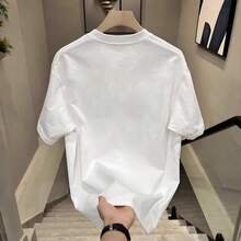 Camiseta de algodón puro de alta calidad, marca de moda, estilo americano, estampado moderno, cuello redondo de verano para hombre, corte holgado, manga corta casual y versátil. GUDS - 200 g de algodón puro - blanco - Ver 4