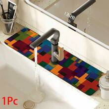 1pc Bohemian Pattern Printed Faucet Mat, Durable Polyester, Quick Drying, Easy To Clean, Suitable For Kitchen And Bathroom, Easy To Install, Daily Decor, Gift, Bathroom Mat, Durable Faucet Mat, Faucet Accessory - Multicolor - View 14