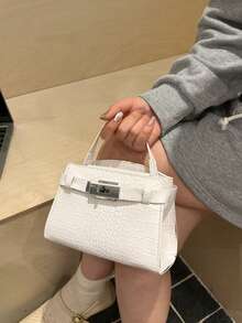 时尚手提锁扣包，新款简约小方包，个性化INS风单肩斜挎包，女士 - 白色 - 查看 7
