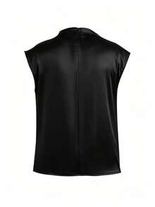 Women's Elegant Solid Satin Blouse, Suitable For Dates And Office Black Summer - Black - View 5