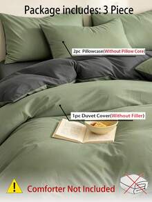 New Solid Color Patchwork Nordic Style Simple Polyester Duvet Cover 3 Pieces Set - Olive Green - View 8
