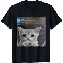 Camiseta Divertida con Meme de Gato con Movimiento, Camiseta de Algodón Grueso Clásica de Manga Corta, Estampada con Gráficos, Top Casual de Manga Corta para Mujer - Negro - Ver 8