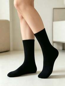 1/5/10 Pairs Unisex Black & White Solid Color Casual Mid-Calf Socks, Soft, Fashionable, Breathable Sports Socks Suitable For Daily Wear, Business, Sports, All Seasons - Black and White - View 5