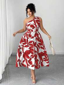Vestido elegante de mujer de talla grande con estampado floral azul y blanco, elegante y chic para fiestas, graduaciones, vacaciones, festivales, citas, bodas y salidas - Rojo - Ver 5