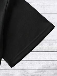 Camiseta manga corta cuello redondo 100% algodón, estampado trendy, tejido ligero y ventilado, estilo moda casual, apta para vida diaria, salidas informales y citas en primavera, verano y otoño - Negro - Ver 4