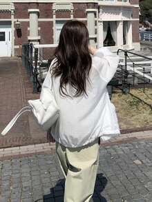 Korean Style Versatile Sheer Zipper Front Loose Fit Sun Protection Shirt White - White - View 5