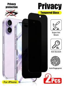 2pcs/Set 28 Degree Privacy Anti-Peeping Tempered Glass Screen Protector Compatible With IPhone 17 Pro Max/17 Air/16 Pro Max/16 Plus/15 Pro Max/15 Plus/14 Pro Max/14 Plus/13 Pro Max/13/12 Pro Max/12/11 Pro Max/11/XS Max/XR/XS/X/8 Plus/8/7 Plus/7 Series Full Screen - Black - View 1