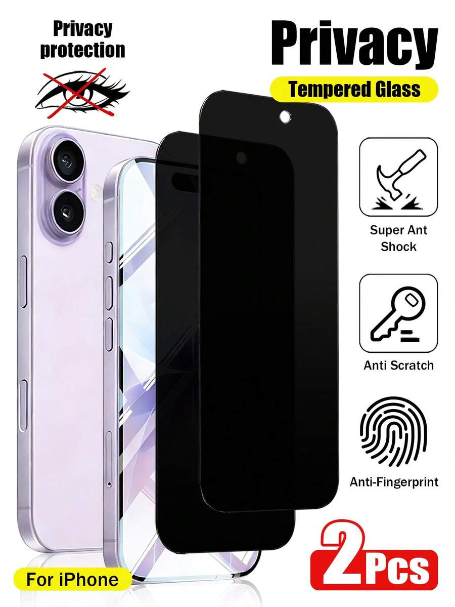 2pcs/Set 28 Degree Privacy Anti-Peeping Tempered Glass Screen Protector Compatible With IPhone 17 Pro Max/17 Air/16 Pro Max/16 Plus/15 Pro Max/15 Plus/14 Pro Max/14 Plus/13 Pro Max/13/12 Pro Max/12/11 Pro Max/11/XS Max/XR/XS/X/8 Plus/8/7 Plus/7 Series Full Screen - Black - View 1