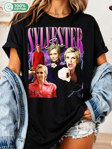 Retro 90s Graphic T-Shirt Featuring Sue Sylvester From Glee, Unisex Cotton T-Shirt With TV Series Character, Casual Top For Fans - Black - View 1