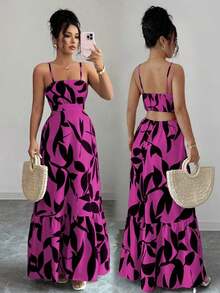 Vestido largo elegante de mujer con estampado y cintura ceñida - Multicolor - Ver 8
