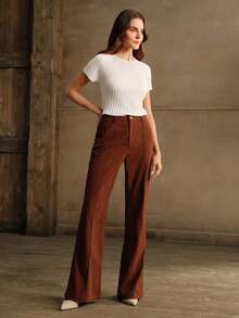 Blusa de punto semitransparente con decoración de strass y mangas cortas elegante para mujer - Blanco - Ver 7