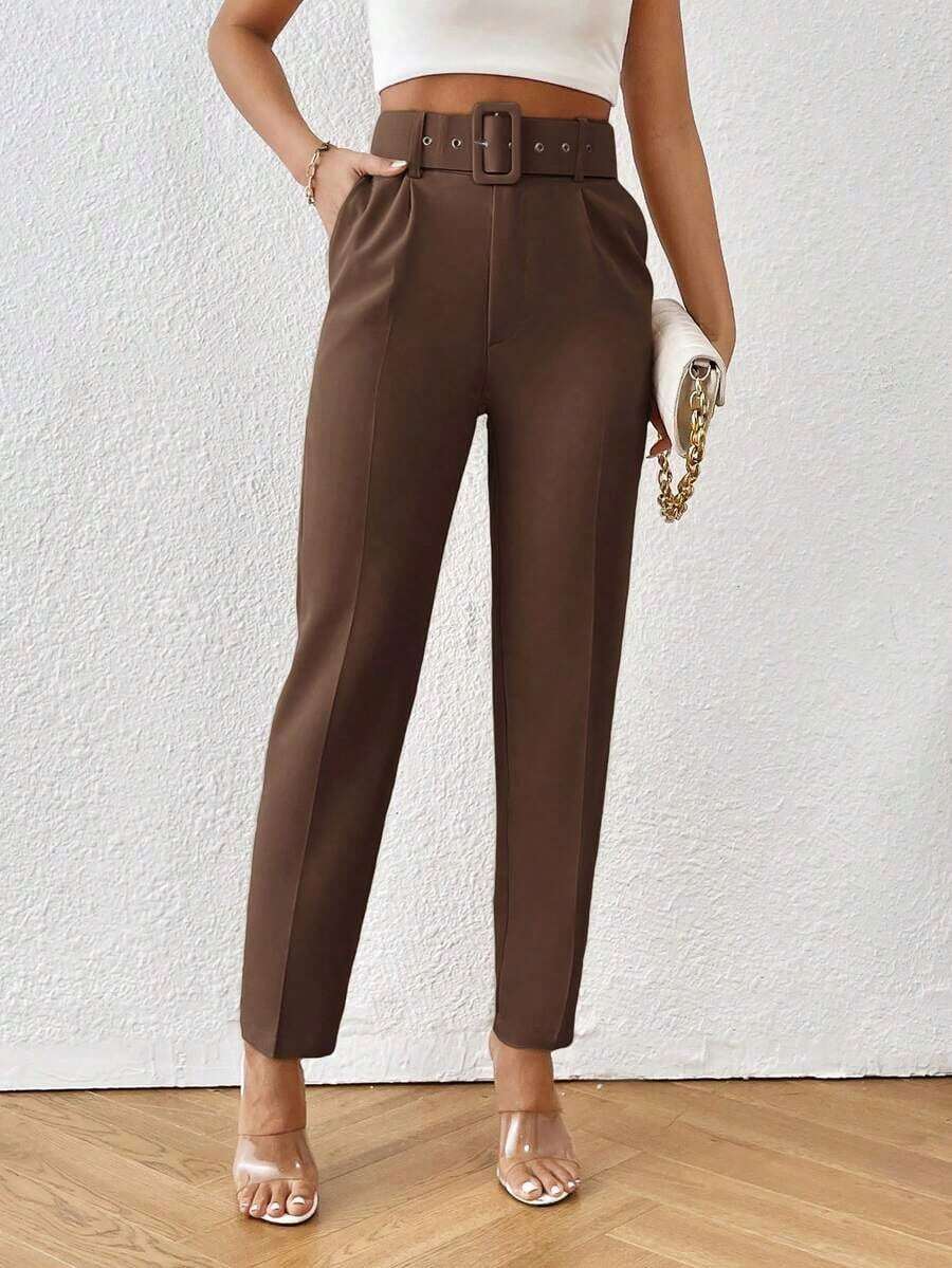 Pantalones entallados con cinturón - Café integral - Ver 1