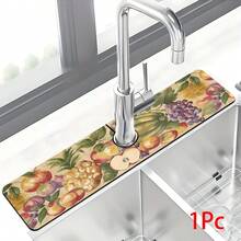 1 pieza Alfombrilla de fregadero con estampado de frutas, de poliéster duradero, de secado rápido, fácil de limpiar, adecuada para cocina y baño, fácil de instalar, decoración diaria, regalo, alfombrilla de baño, alfombrilla de fregadero duradera, accesorio de fregadero - Multicolor - Ver 12