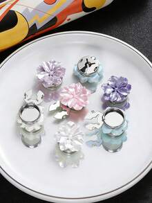 2/10pcs 25mm Women Elegant Pearl Floral Button Set, Durable Plastic Material, Metal Button Cover, Detachable Button Clips, 3D Decorative Buttons, With Pliers Button Snap, Suitable For Dress, Formal Wear, Shirt Accessories - Multicolor - View 2